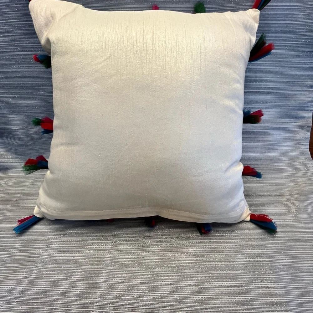 Arhaus Throw Pillow Beaded & Embroidered Bird Flowers GORGEOUS 16x16”